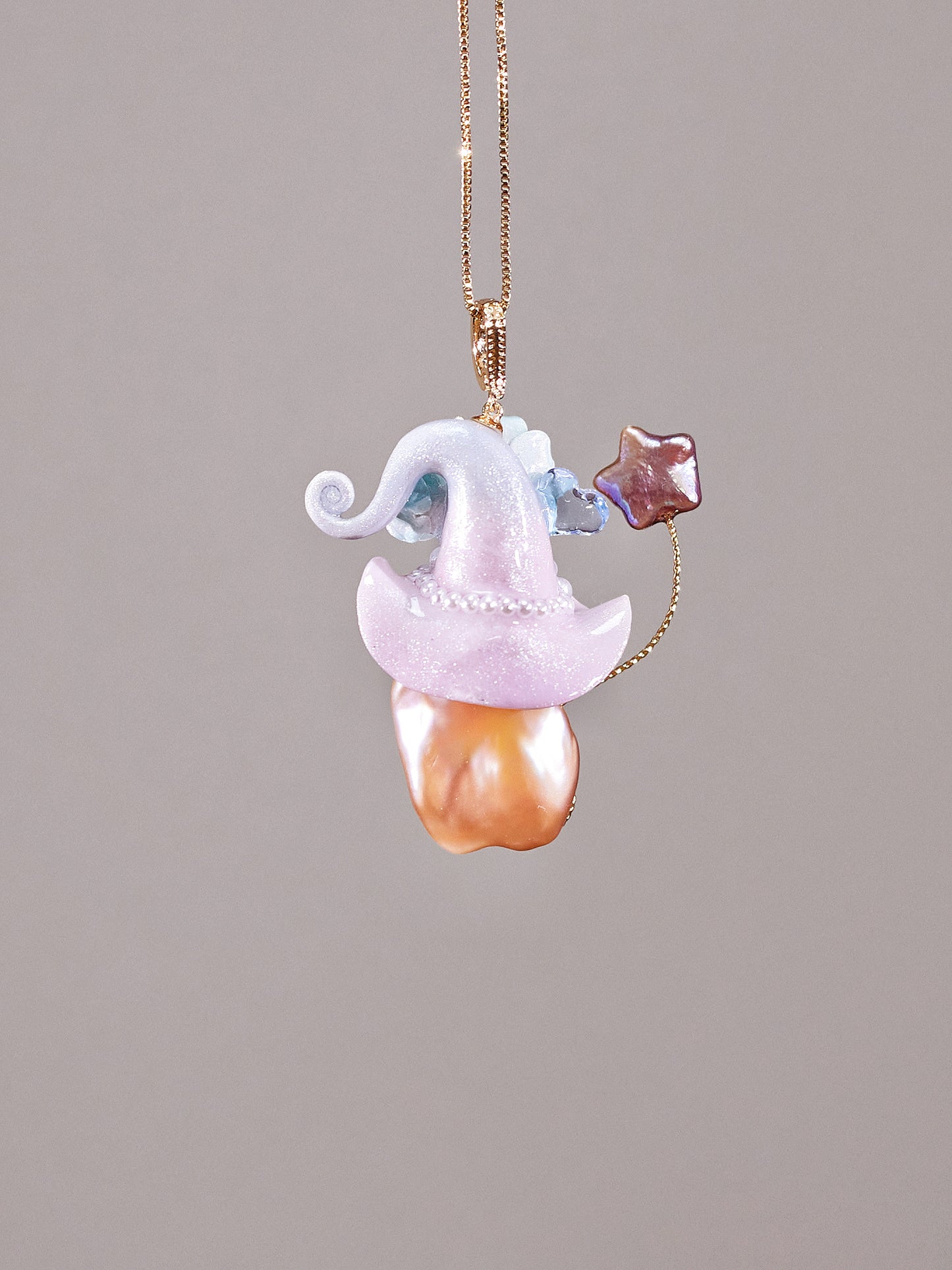 Hat Charms – Hand-Sculpted Mini Hat Pearl Necklace - "Bluebell Blush" 1133