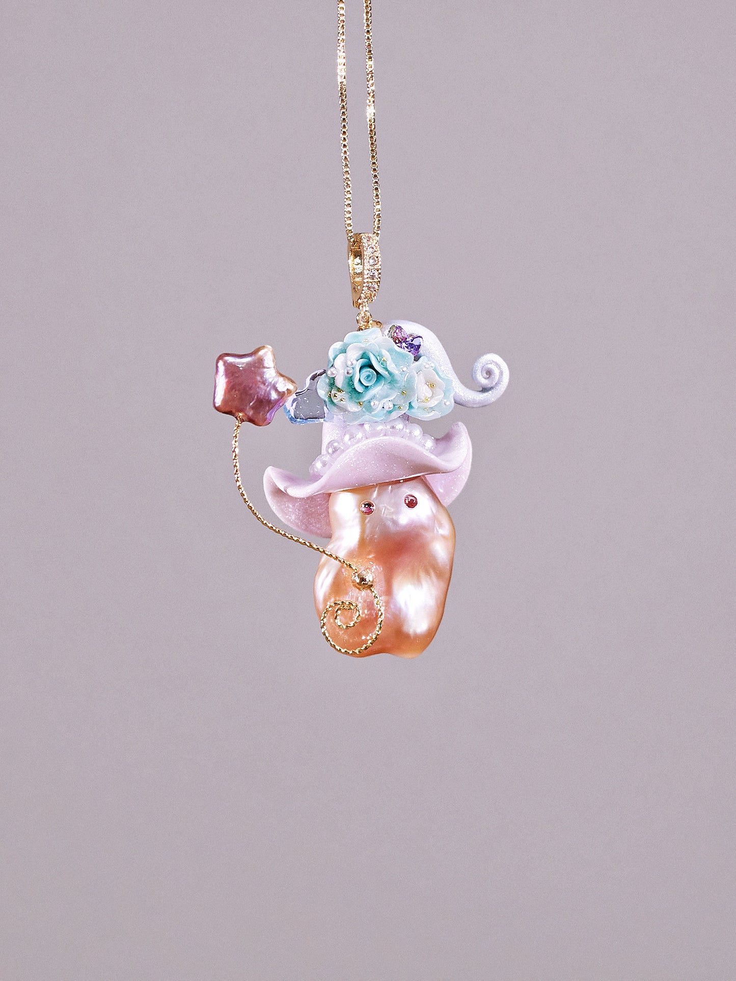 Hat Charms – Hand-Sculpted Mini Hat Pearl Necklace - "Bluebell Blush" 1133