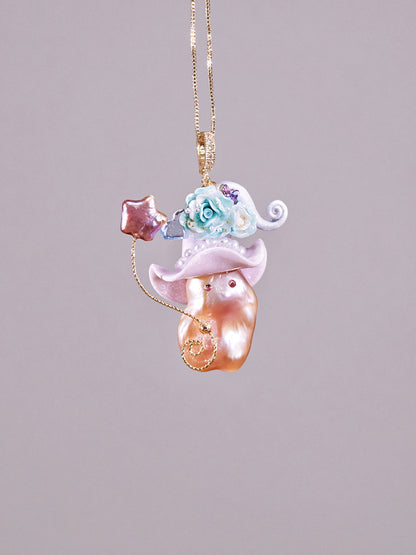 Hat Charms – Hand-Sculpted Mini Hat Pearl Necklace - "Bluebell Blush" 1133