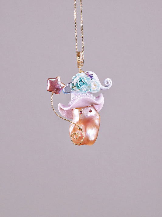Hat Charms – Hand-Sculpted Mini Hat Pearl Necklace - "Bluebell Blush" 1133