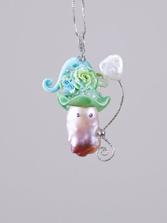 Hat Charms – Hand-Sculpted Mini Hat Pearl Necklace - "Mint Breeze" 1503
