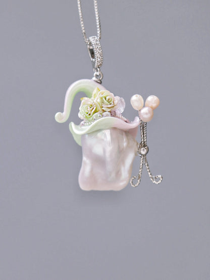 Hat Charms – Hand-Sculpted Mini Hat Pearl Necklace 161P133