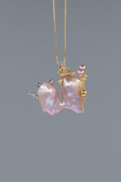 Pearlolo baroque pearl pendant - handmade natural pearl jewelry -front view - in room light