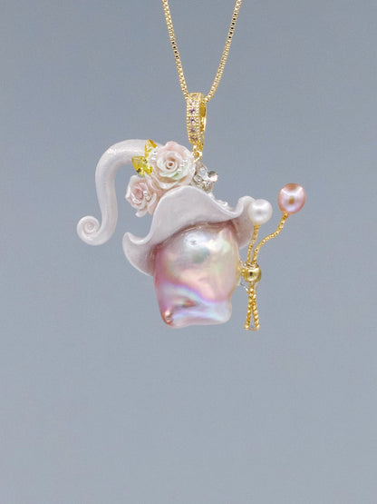 Hat Charms – Hand-Sculpted Mini Hat Pearl Necklace 303P349