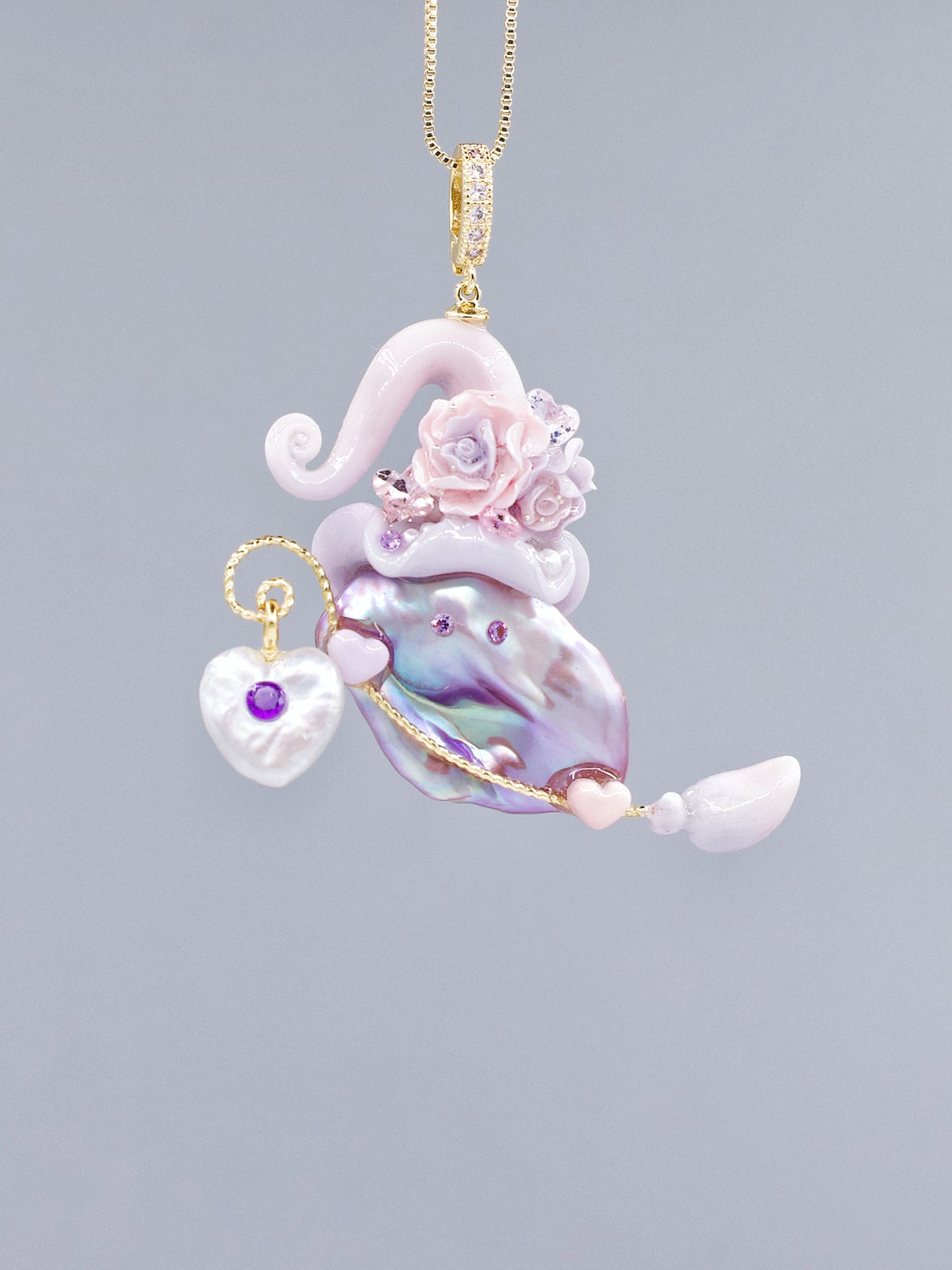 Hat Charms – Hand-Sculpted Mini Hat Pearl Necklace 377P596