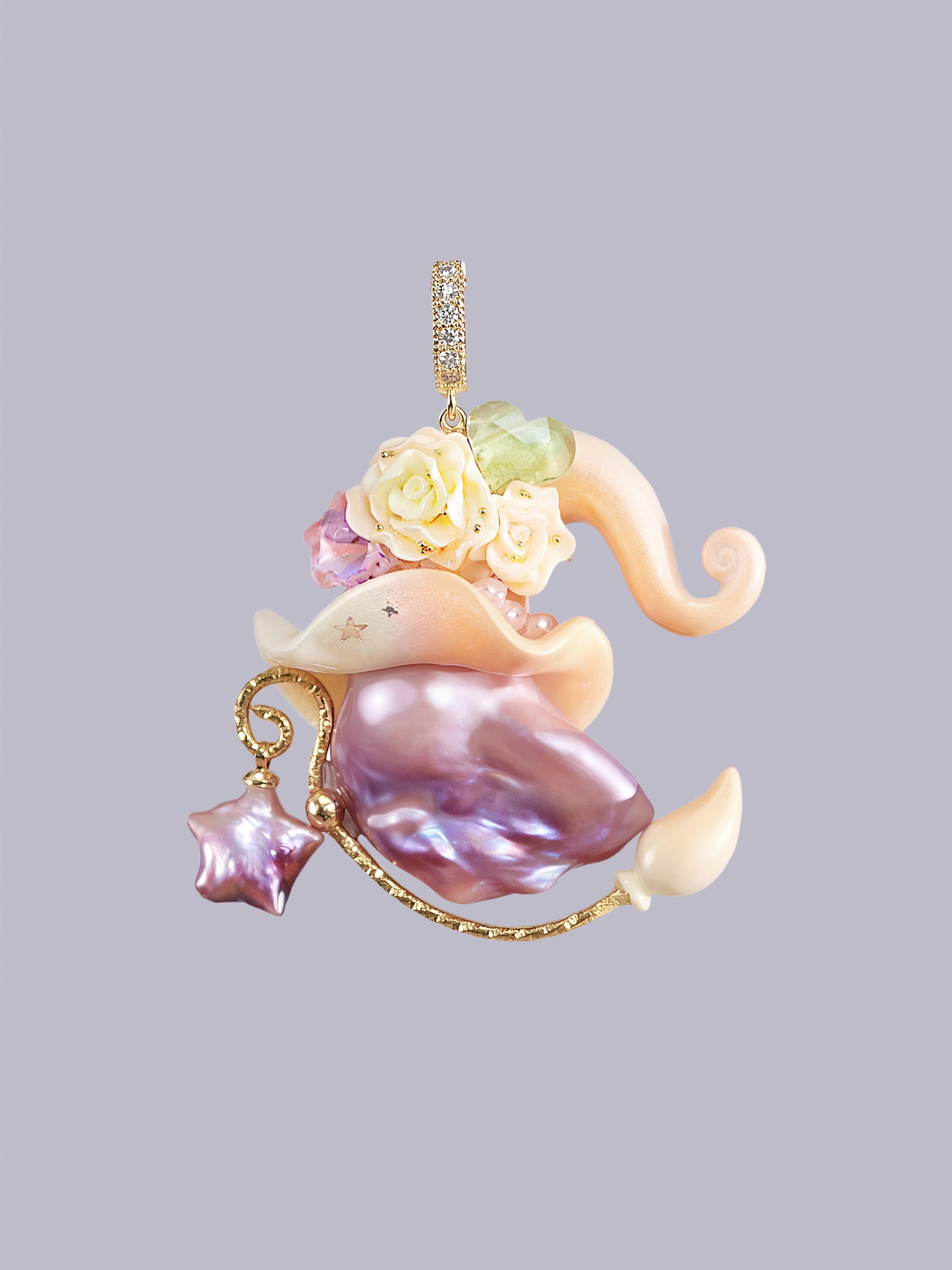 Hat Charms – Hand-Sculpted Mini Hat Pearl Necklace - “Peach Cream” 571