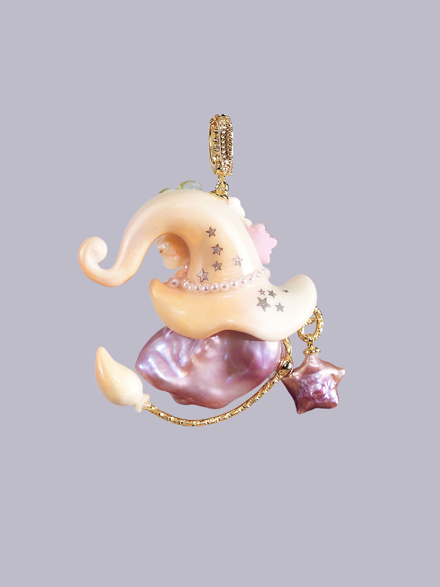 Hat Charms – Hand-Sculpted Mini Hat Pearl Necklace - “Peach Cream” 571