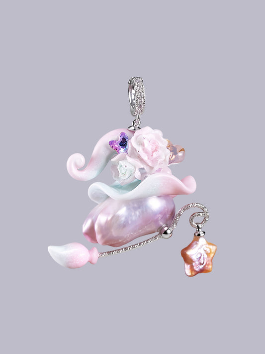Hat Charms – Hand-Sculpted Mini Hat Pearl Necklace - “Pastel Opal” 593