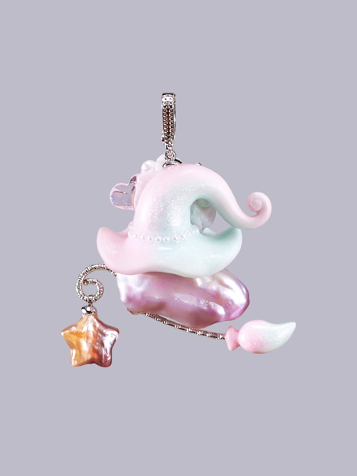 Hat Charms – Hand-Sculpted Mini Hat Pearl Necklace - “Pastel Opal” 593