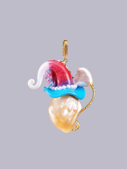 Hat Charms – Hand-Sculpted Mini Hat Pearl Necklace - "Candy Lagoon" 615