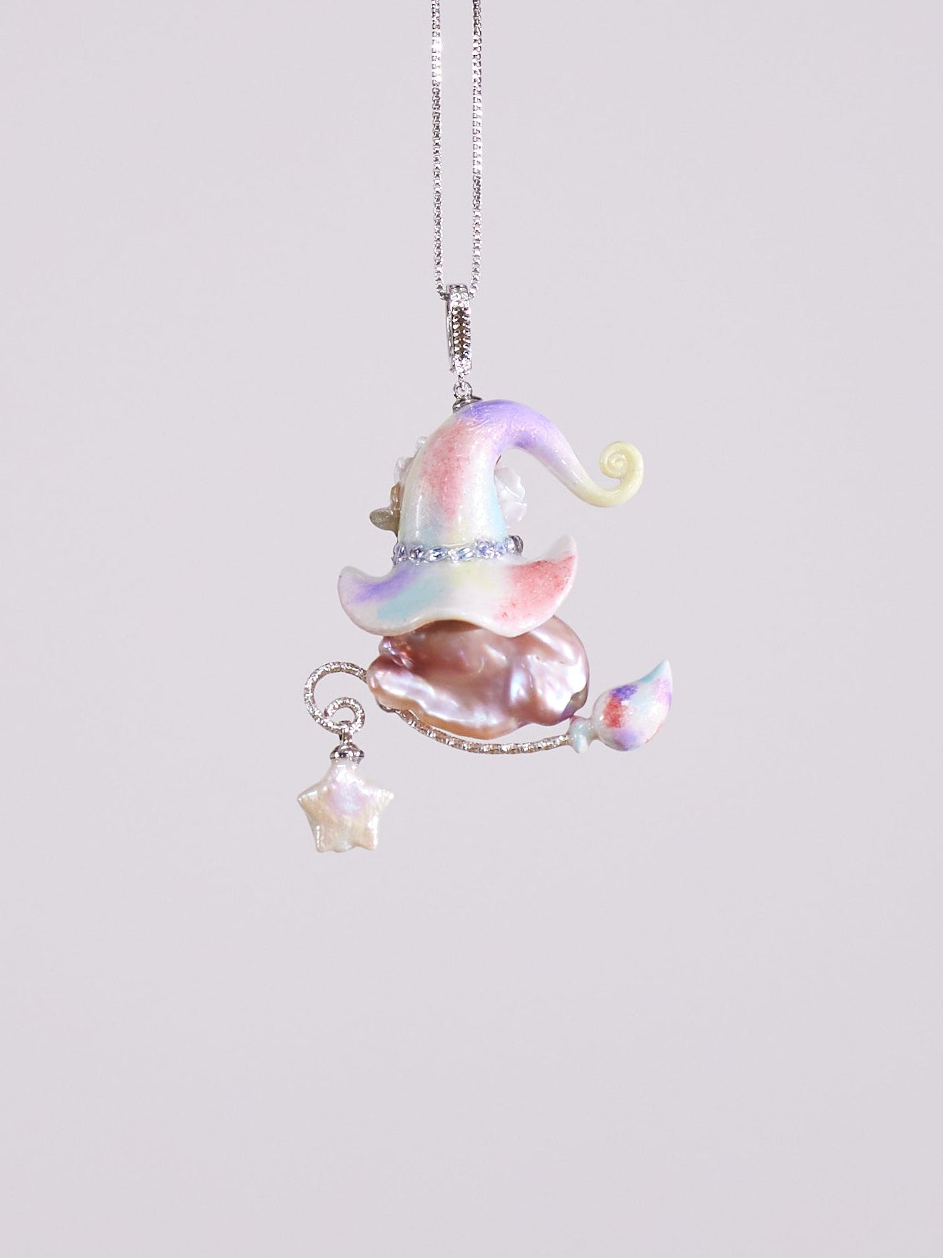 Hat Charms – Hand-Sculpted Mini Hat Pearl Necklace - Iridescent Doodle 921