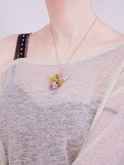 Hat Charms – Hand-Sculpted Mini Hat Pearl Necklace - "Lime Lilac" 945