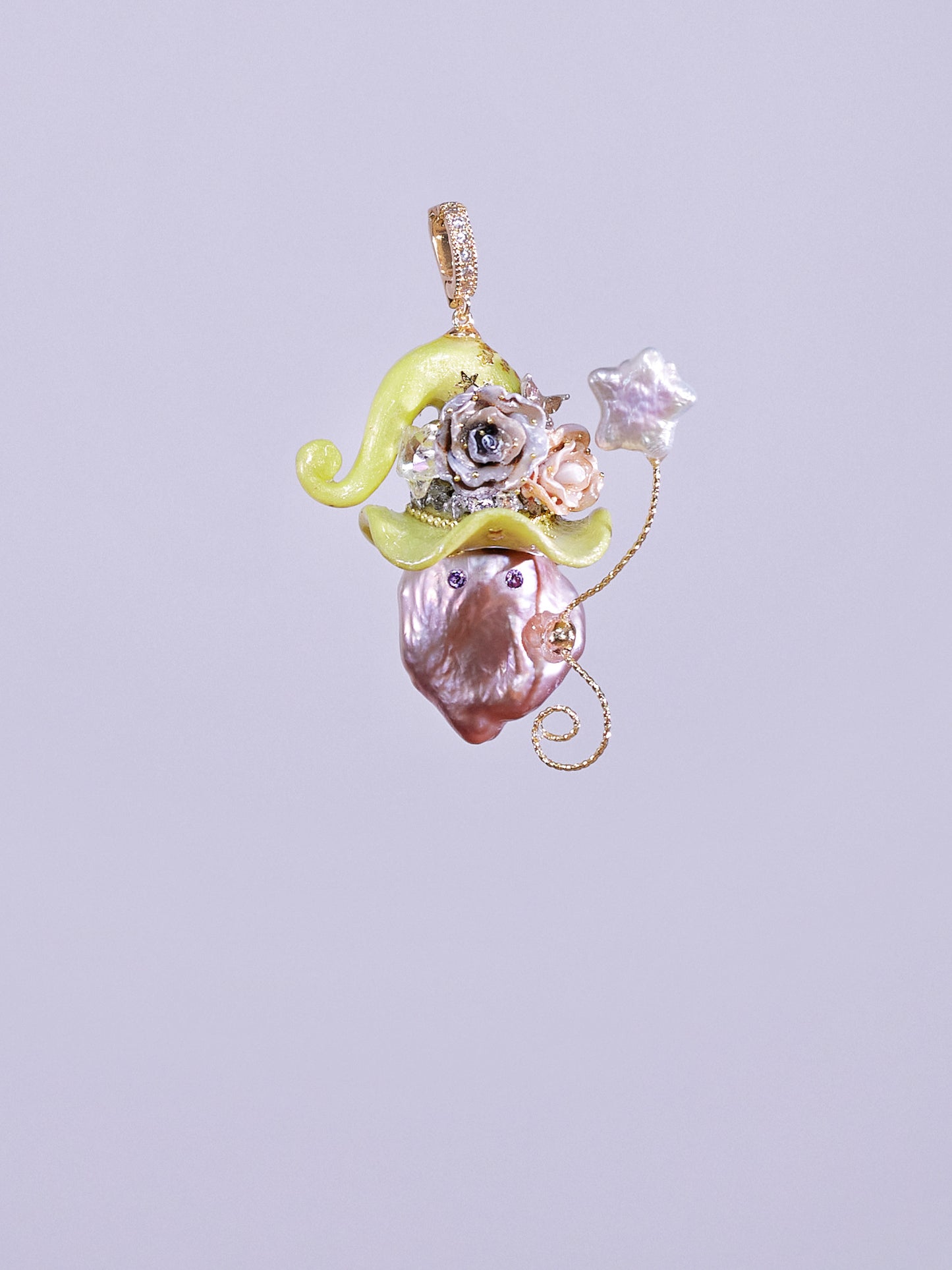 Hat Charms – Hand-Sculpted Mini Hat Pearl Necklace - "Lime Lilac" 945