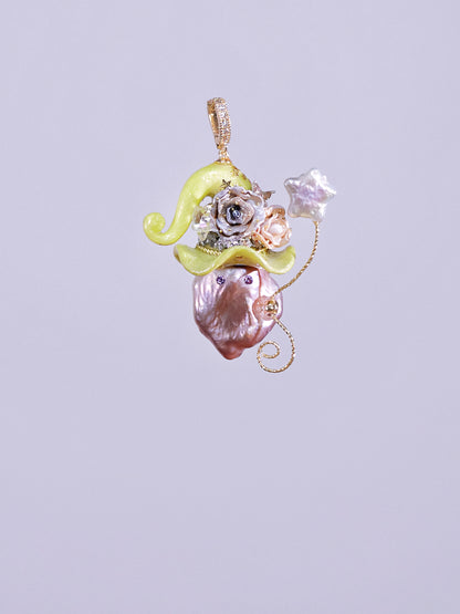 Hat Charms – Hand-Sculpted Mini Hat Pearl Necklace - "Lime Lilac" 945