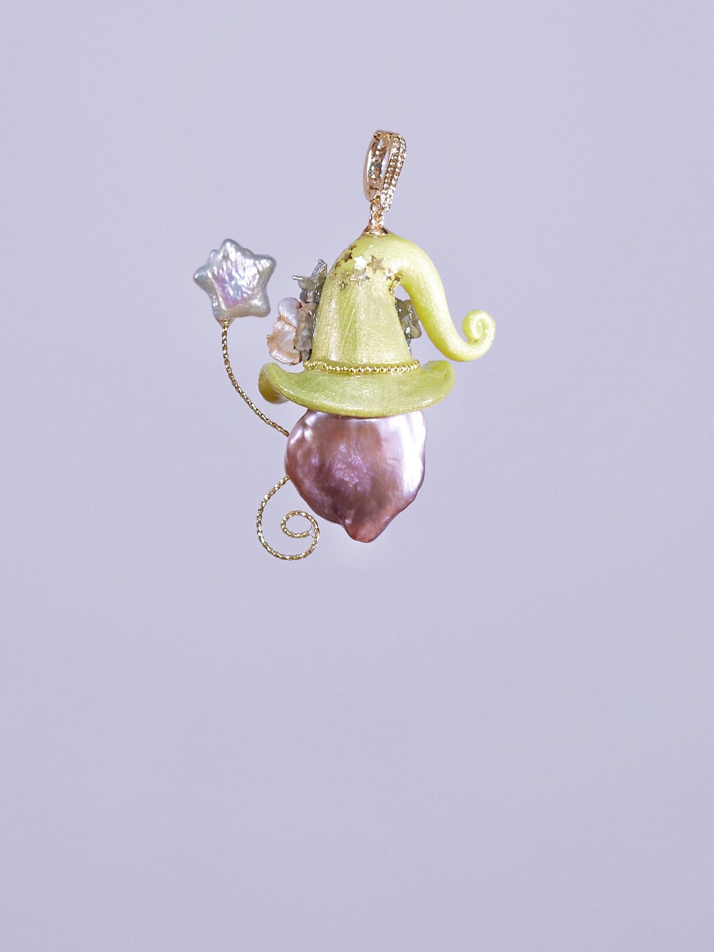 Hat Charms – Hand-Sculpted Mini Hat Pearl Necklace - "Lime Lilac" 945