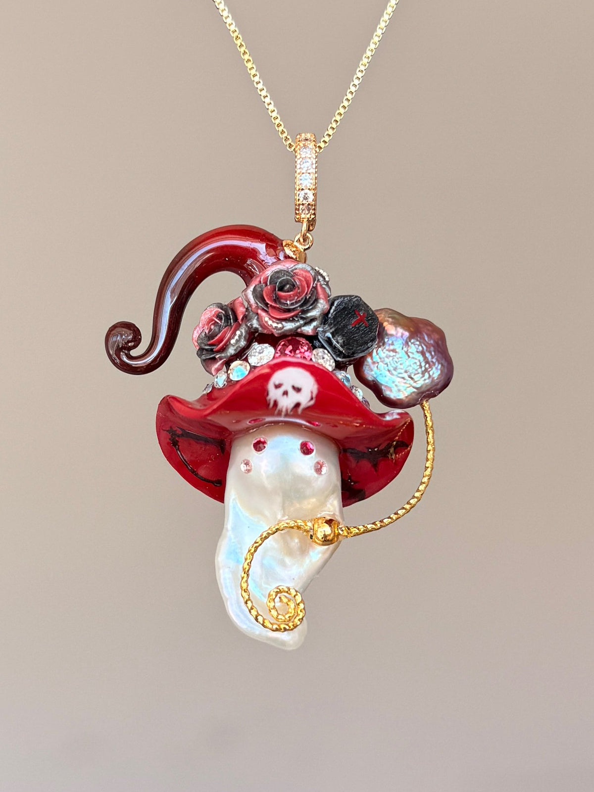 Crimson Coffin Sprite Baroque Pearl Necklace SKUE1223
