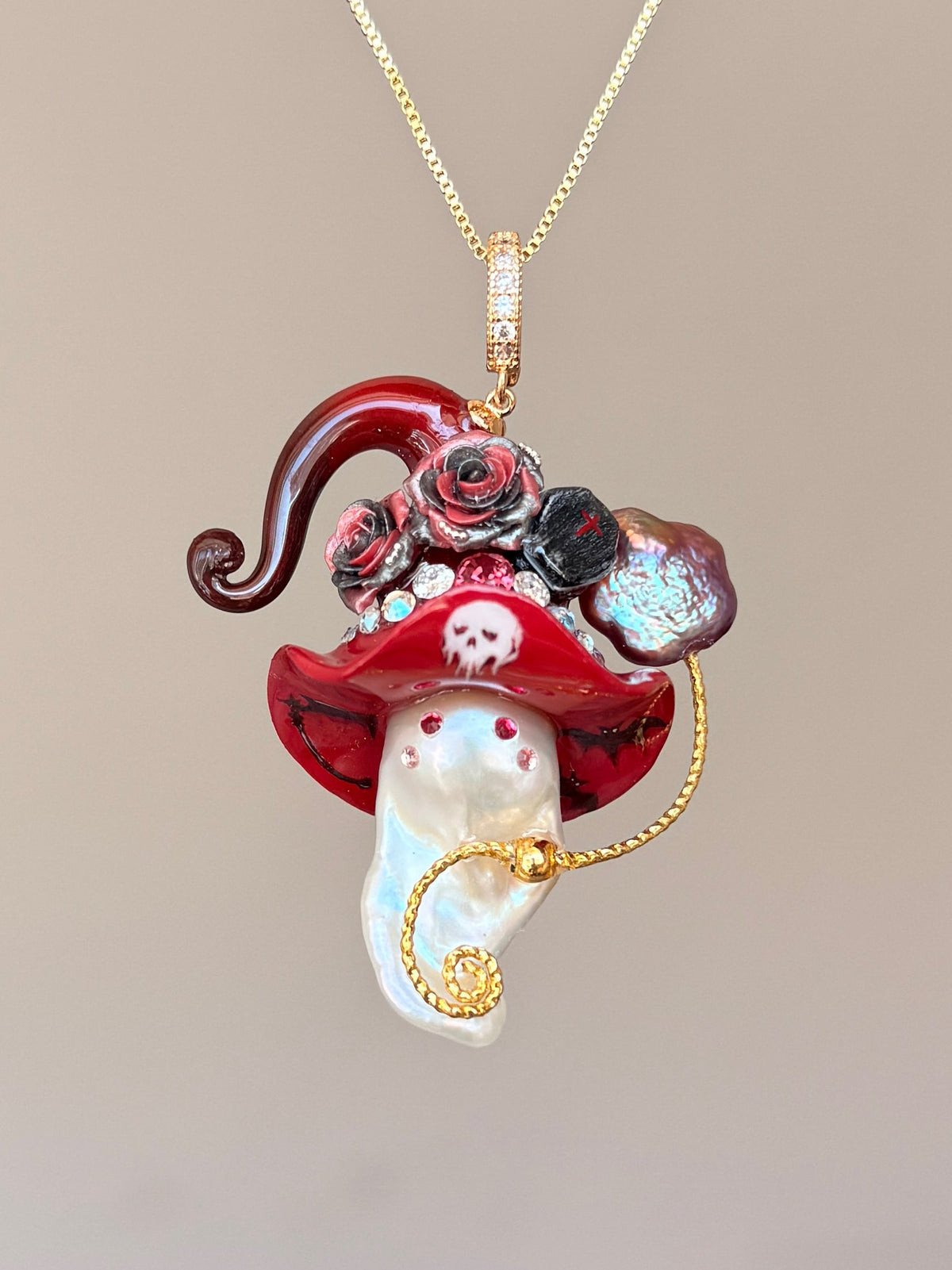 Crimson Coffin Sprite Baroque Pearl Necklace SKUE1223