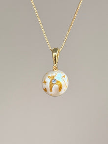 [PIECE03] – Starlit Fawn Button Baroque Pearl Necklace with golden fawn and celestial details