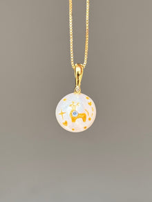 [PIECE04] – Starlit Fawn Button Baroque Pearl Necklace with golden fawn and celestial details