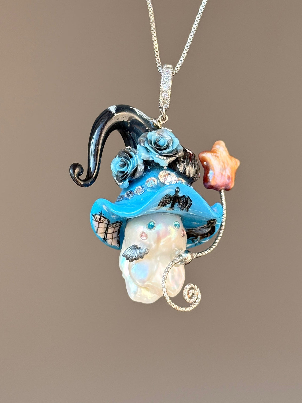 Raven Familiar Witch Baroque Pearl Necklace SKUE1216