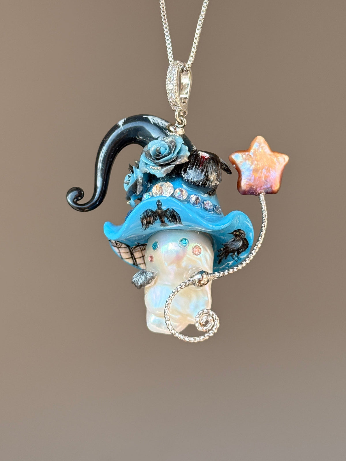 Raven Familiar Witch Baroque Pearl Necklace SKUE1216