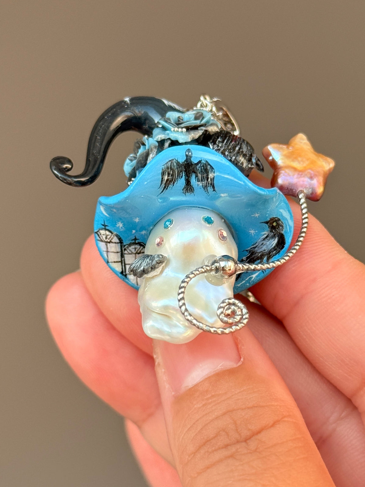 Raven Familiar Witch Baroque Pearl Necklace SKUE1216