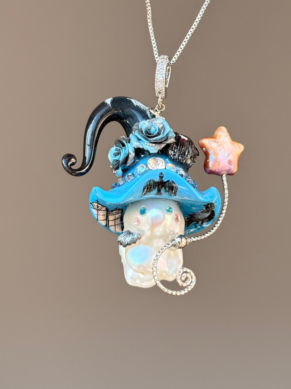 Raven Familiar Witch Baroque Pearl Necklace SKUE1216