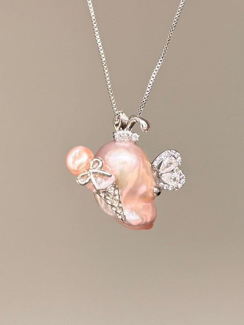 Ice Cream Bunny Baroque Pearl Necklace SKU602P1084