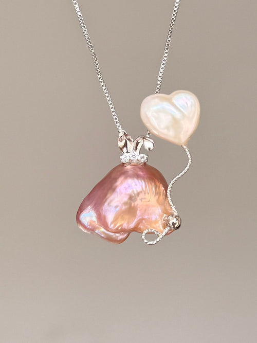 Heart Balloon Bunny Baroque Pearl Necklace SKU759