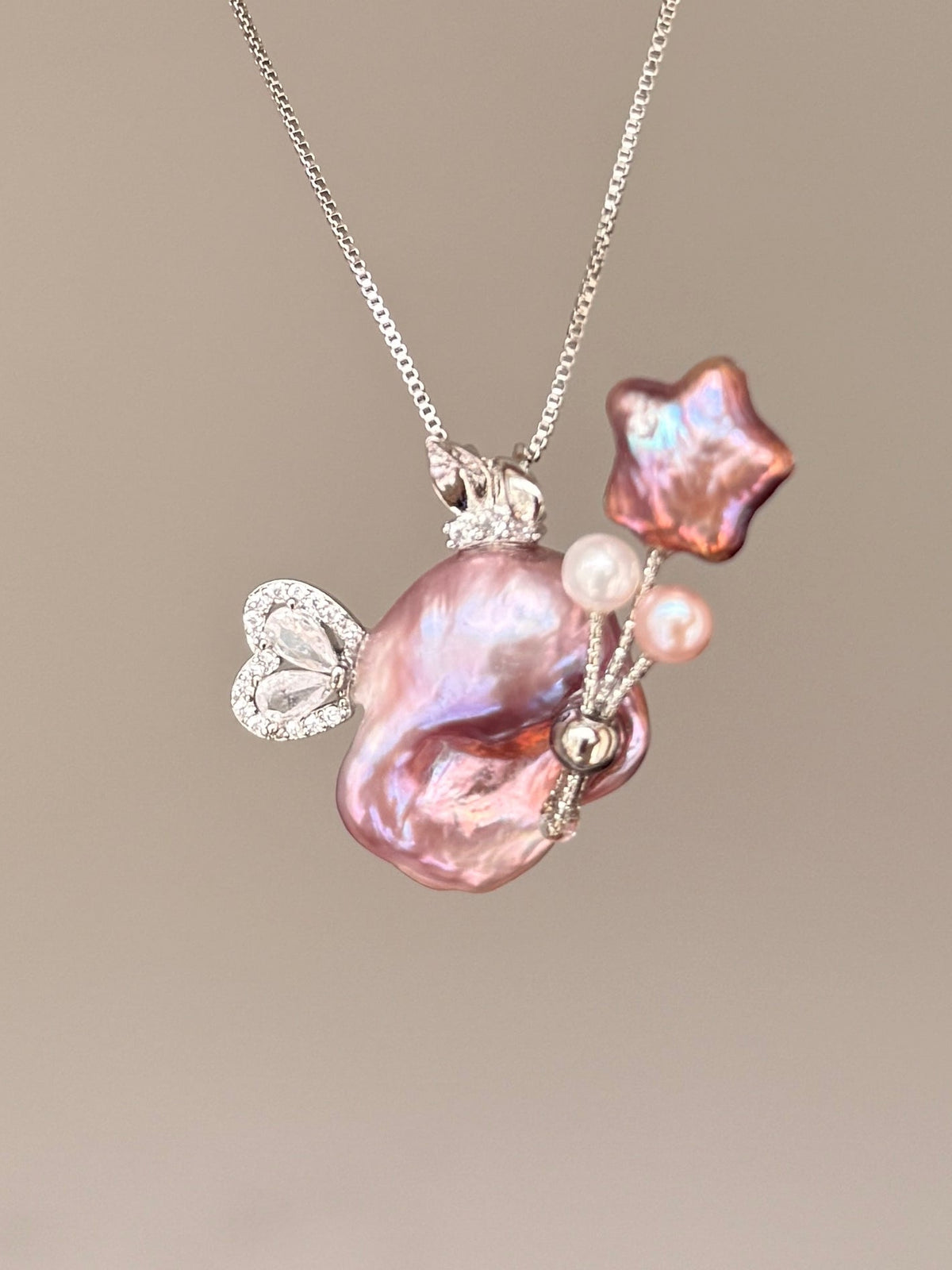 Star Balloon Butterfly Bunny Baroque Pearl Necklace SKU810
