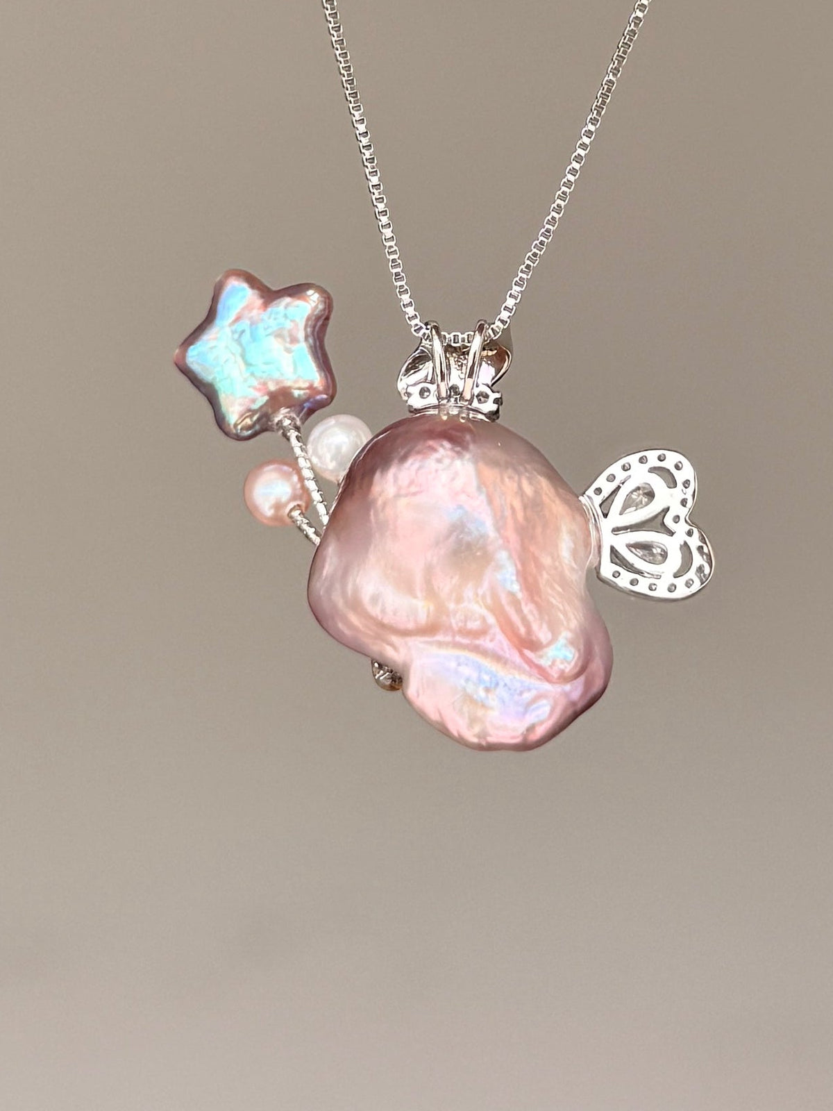 Star Balloon Butterfly Bunny Baroque Pearl Necklace SKU810