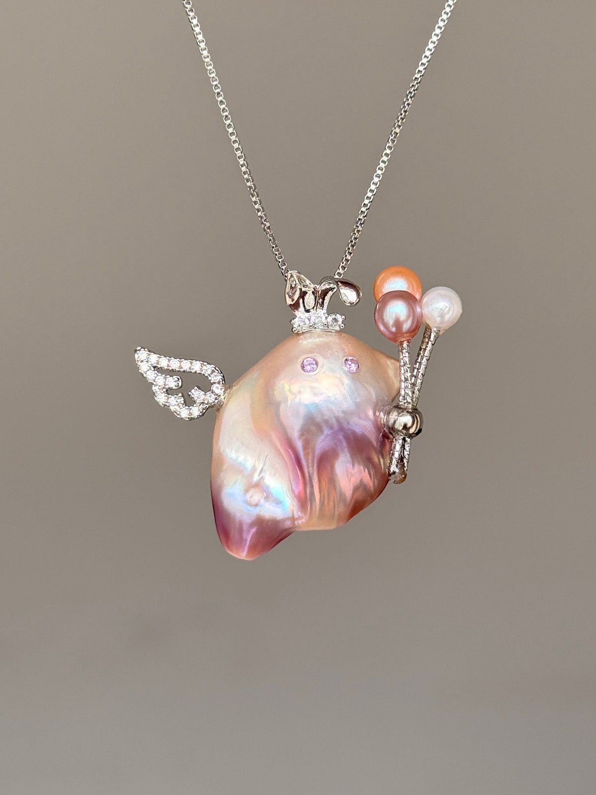 Balloon Wing Bunny Baroque Pearl Necklace SKU813