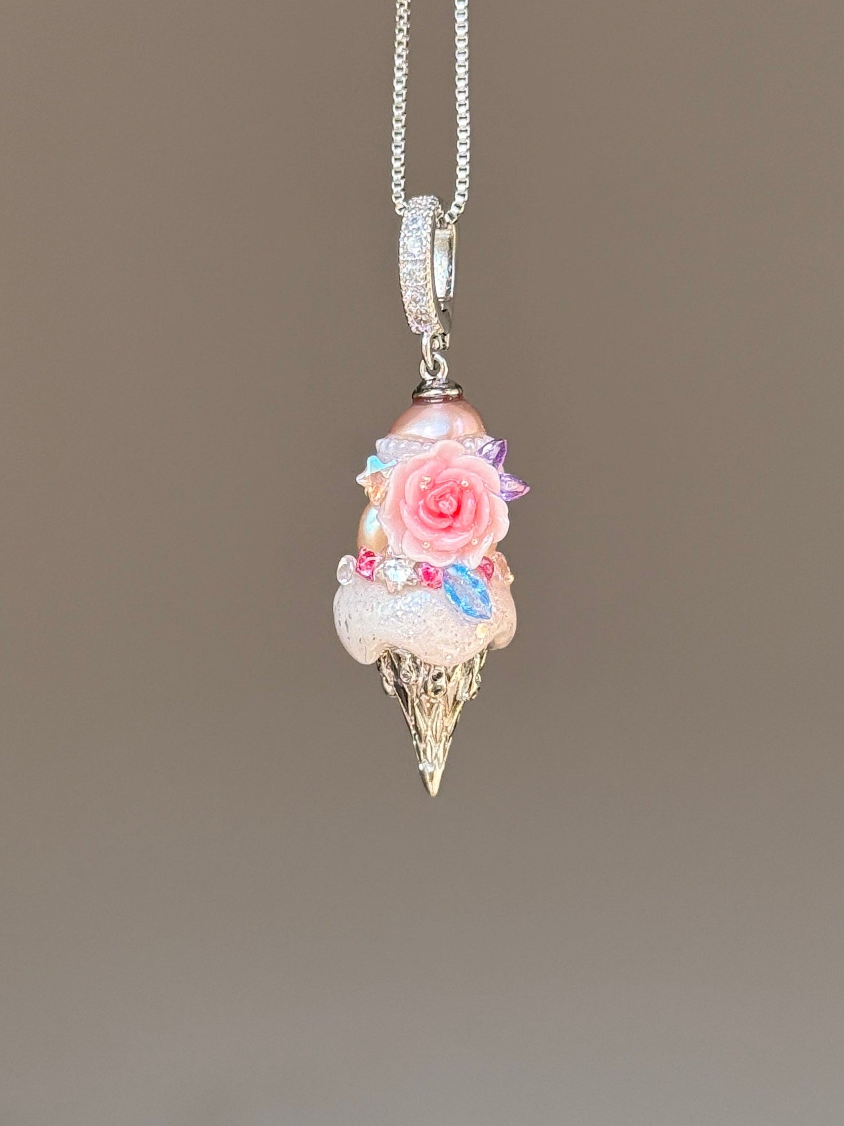 Rose Crystal Scoop Baroque Pearl Necklace SKUCR58