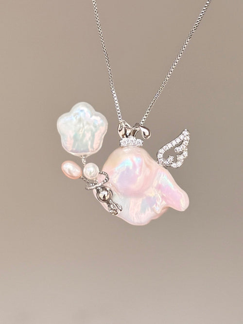 Cloud Balloon Wing Bunny Baroque Pearl Necklace SKU1018
