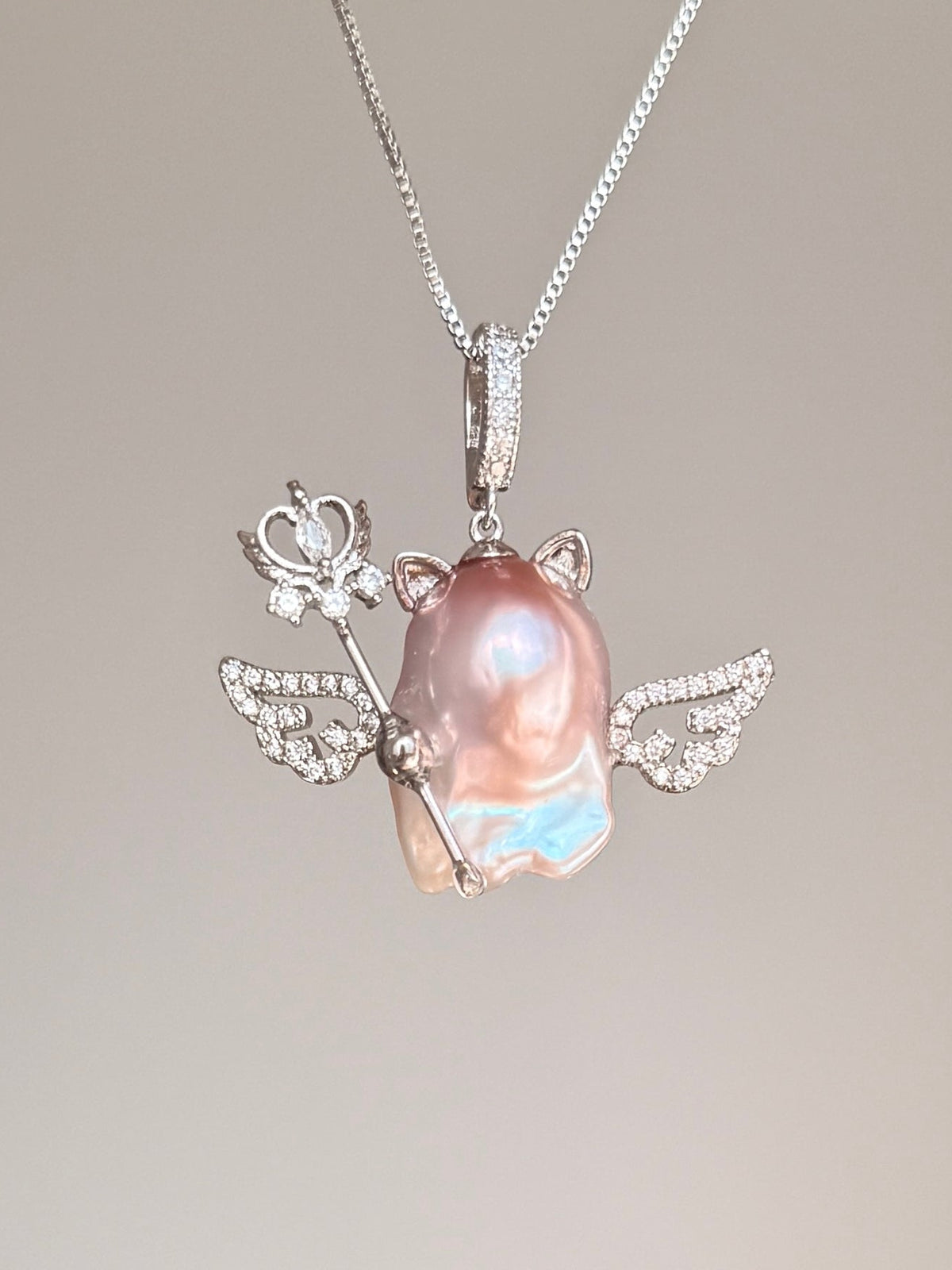 Crown Wand Wing Sprite Baroque Pearl Necklace SKUE123
