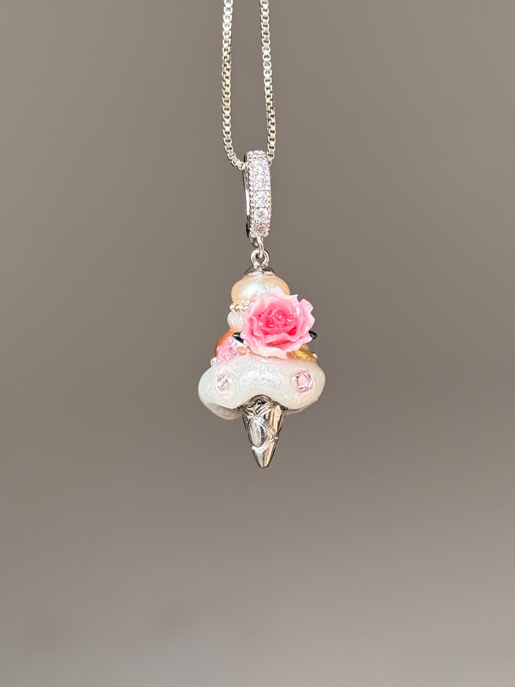 Pink Crystal Rose Scoop Baroque Pearl Necklace SKUCR83
