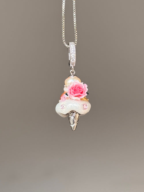 Pink Crystal Rose Scoop Baroque Pearl Necklace SKUCR83