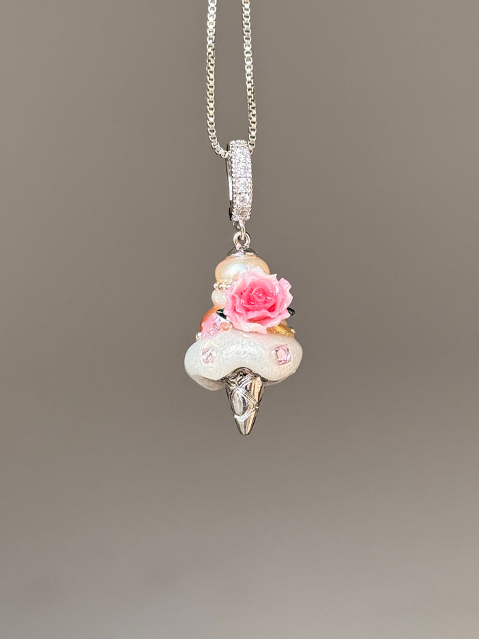 Pink Crystal Rose Scoop Baroque Pearl Necklace SKUCR83