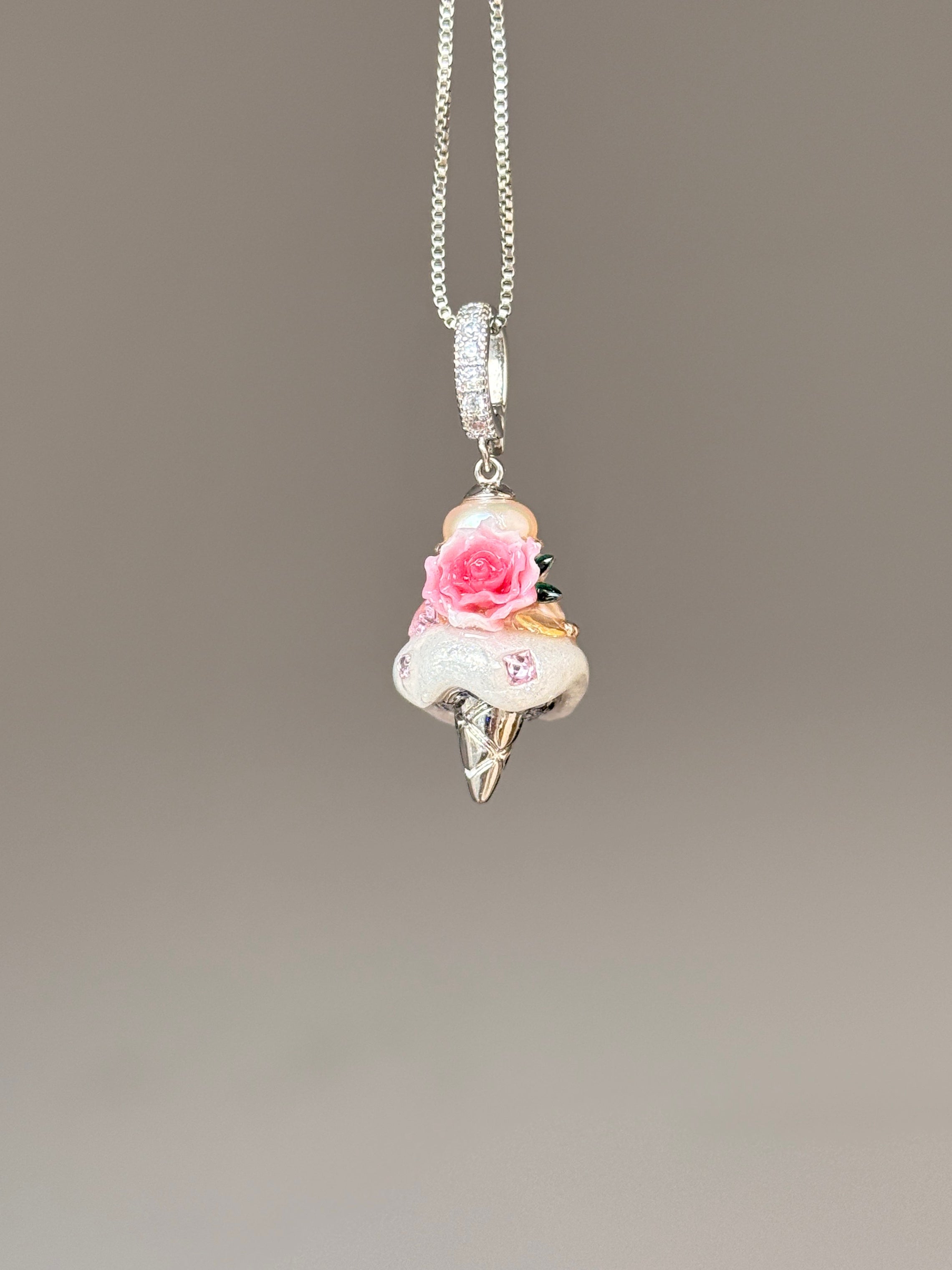 Pink Crystal Rose Scoop Baroque Pearl Necklace SKUCR83