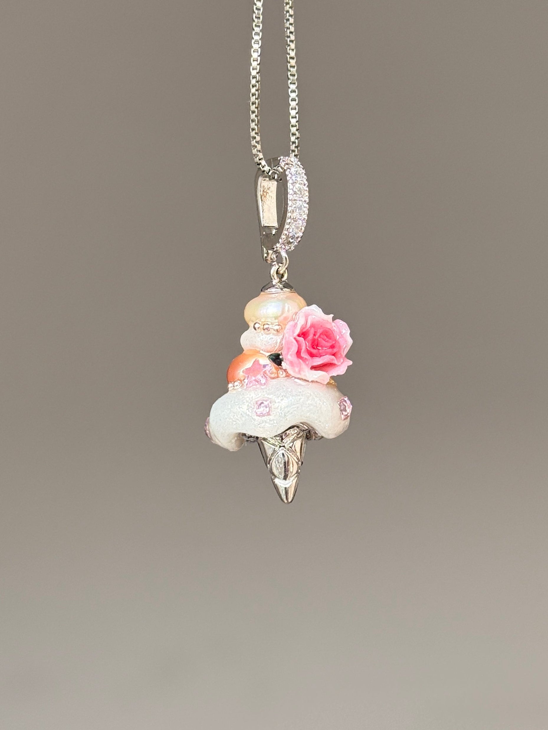 Pink Crystal Rose Scoop Baroque Pearl Necklace SKUCR83