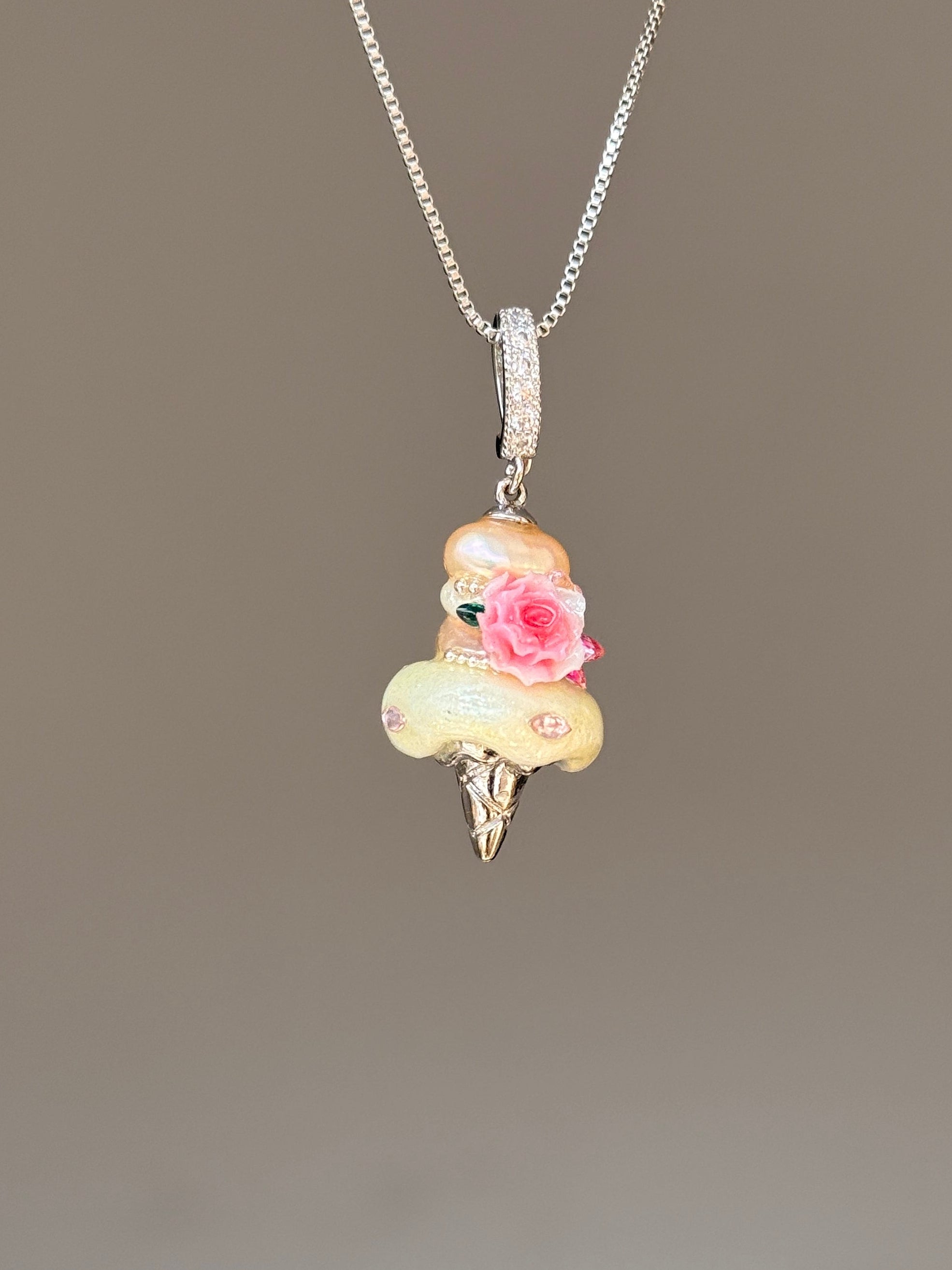 Pink Rose Sorbet Scoop Baroque Pearl Necklace SKUCR84