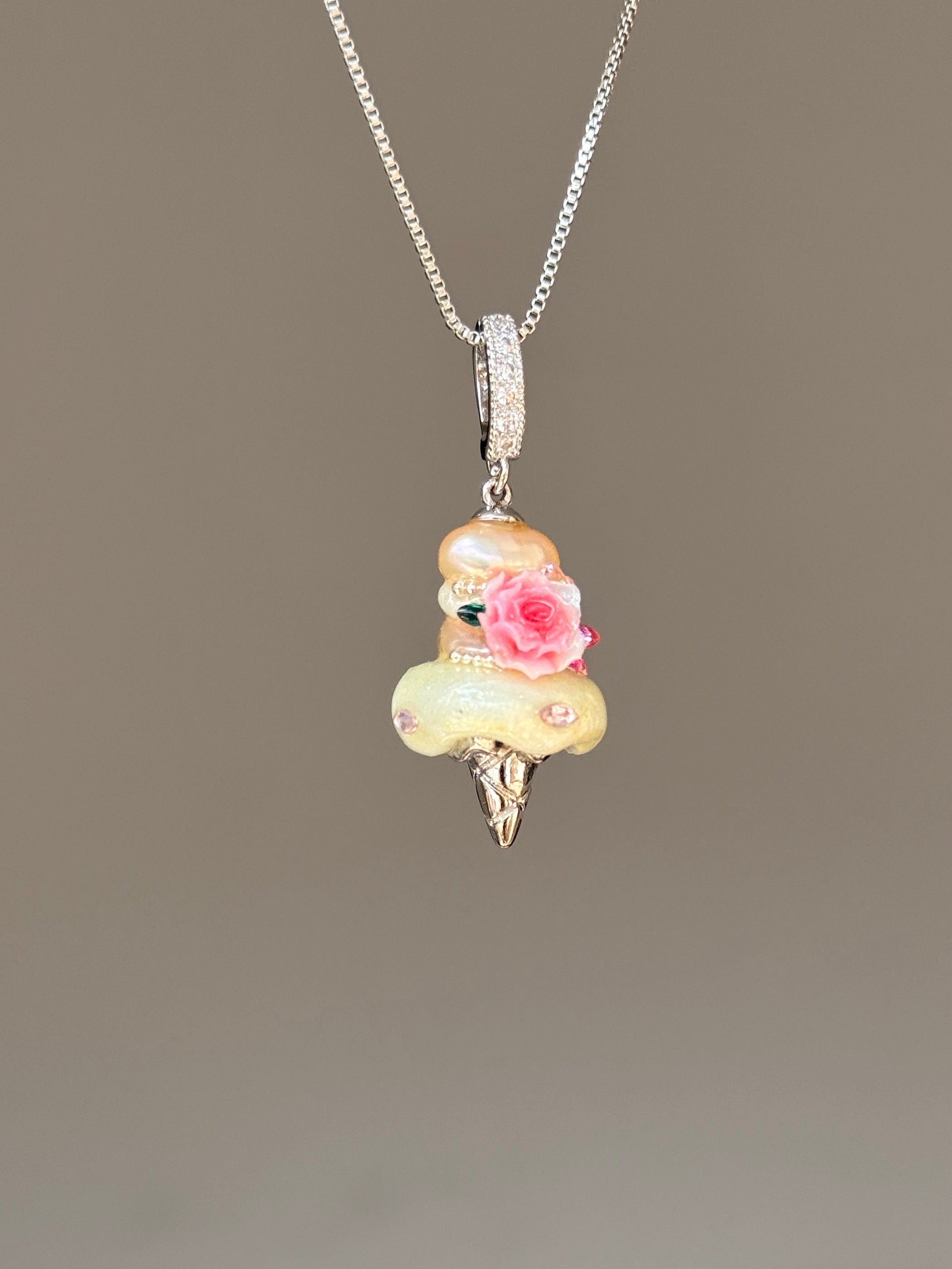 Pink Rose Sorbet Scoop Baroque Pearl Necklace SKUCR84