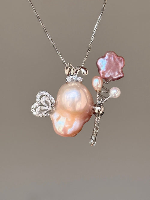 Star Balloon Butterfly Bunny Baroque Pearl Necklace SKUE223