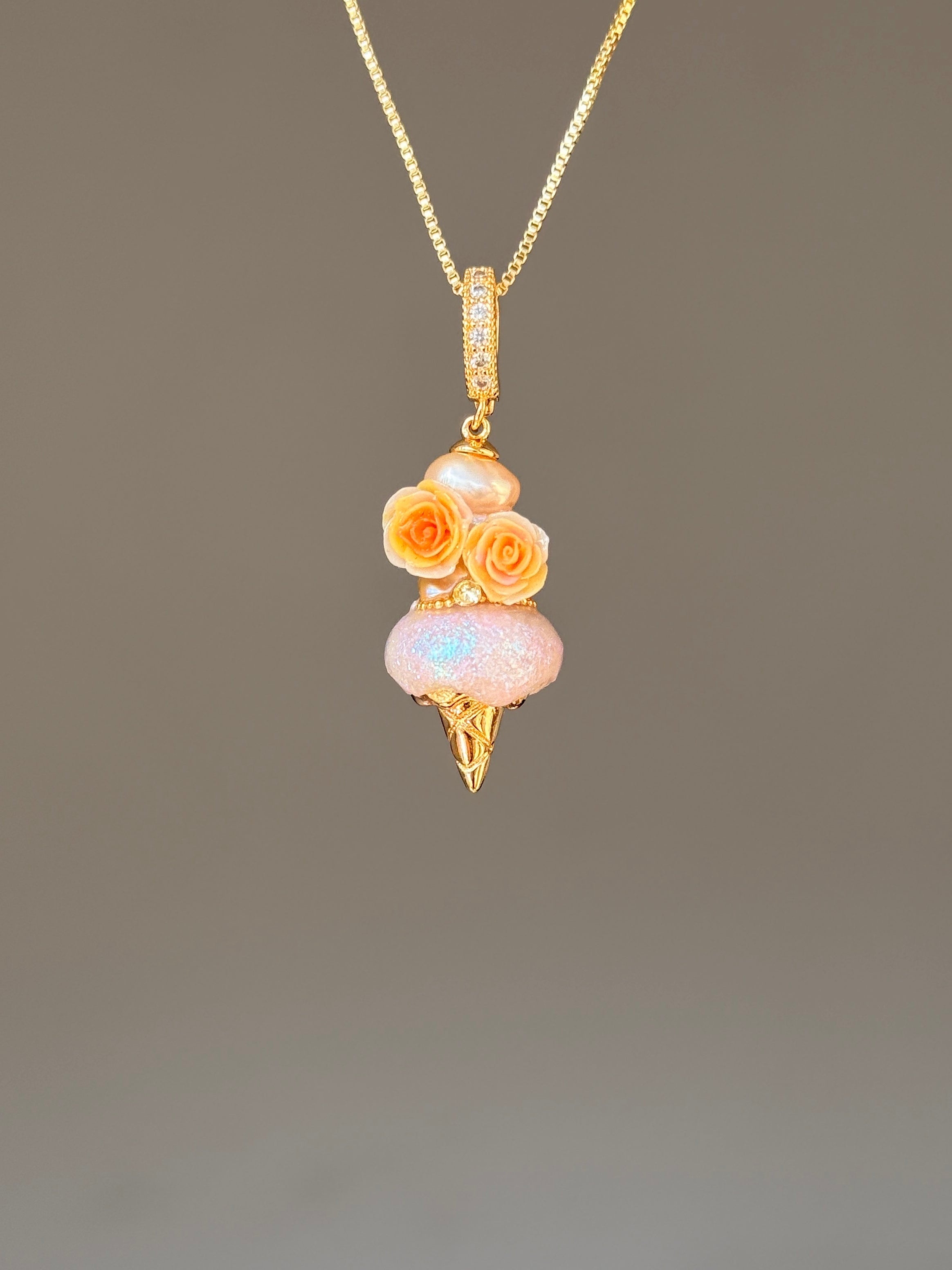 Double Apricot Rose Scoop Baroque Pearl Necklace SKUCR88