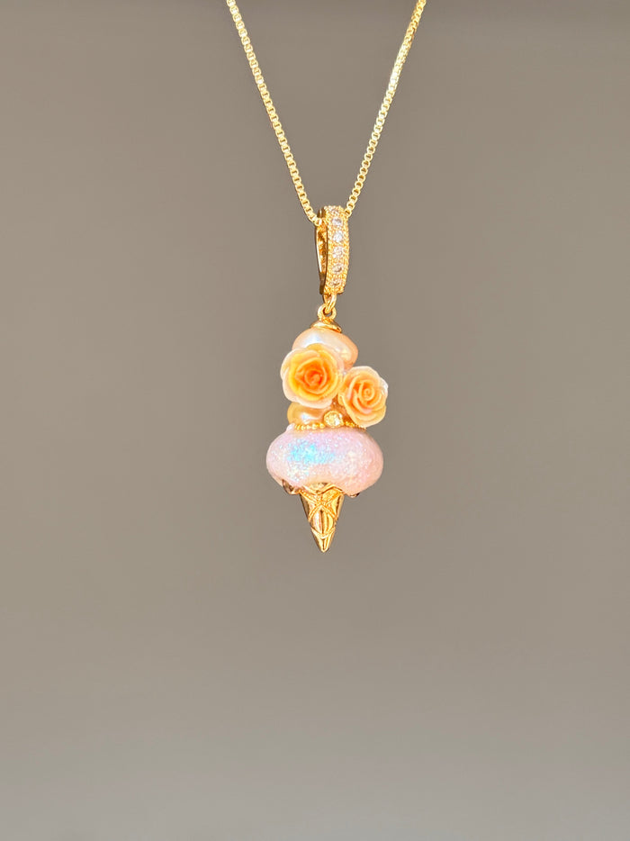 Double Apricot Rose Scoop Baroque Pearl Necklace SKUCR88