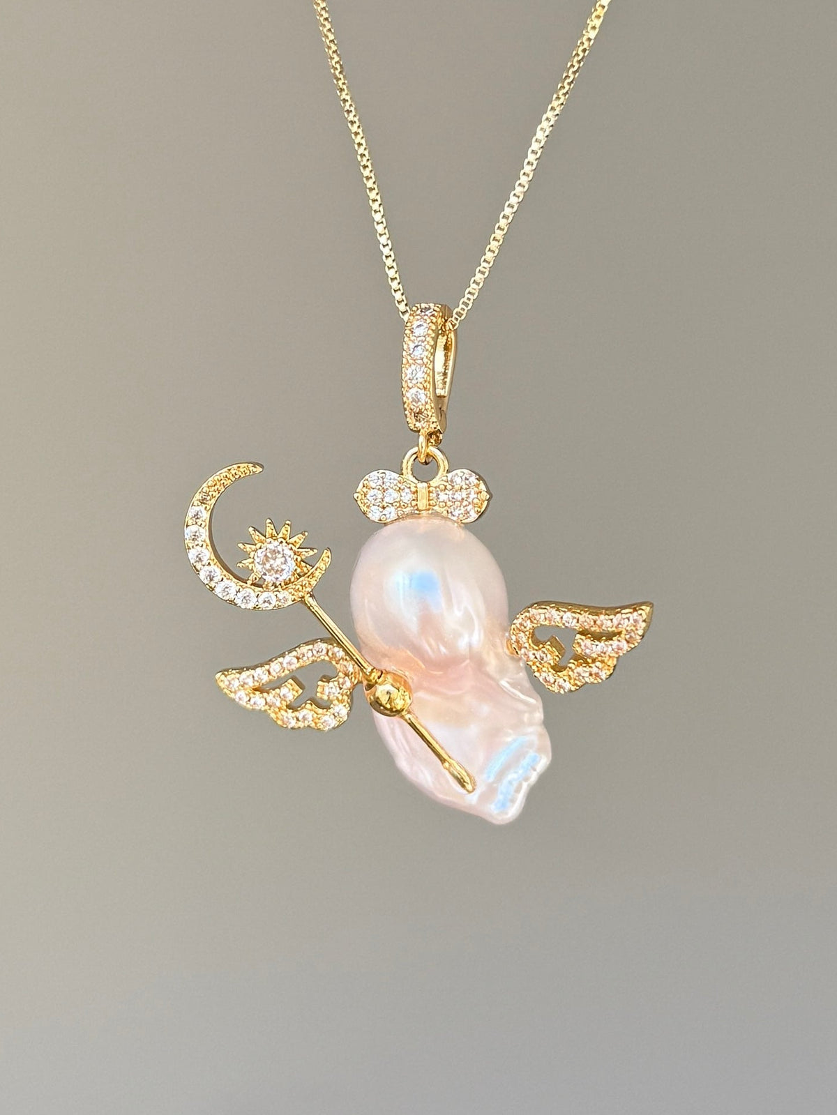 Moon Wand Wing Sprite Baroque Pearl Necklace SKUE257