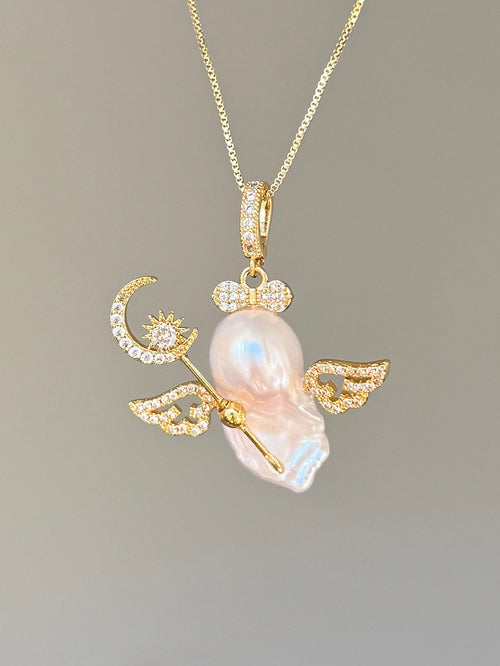 Moon Wand Wing Sprite Baroque Pearl Necklace SKUE257