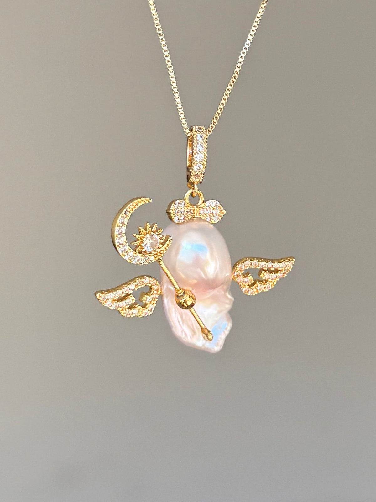 Moon Wand Wing Sprite Baroque Pearl Necklace SKUE257