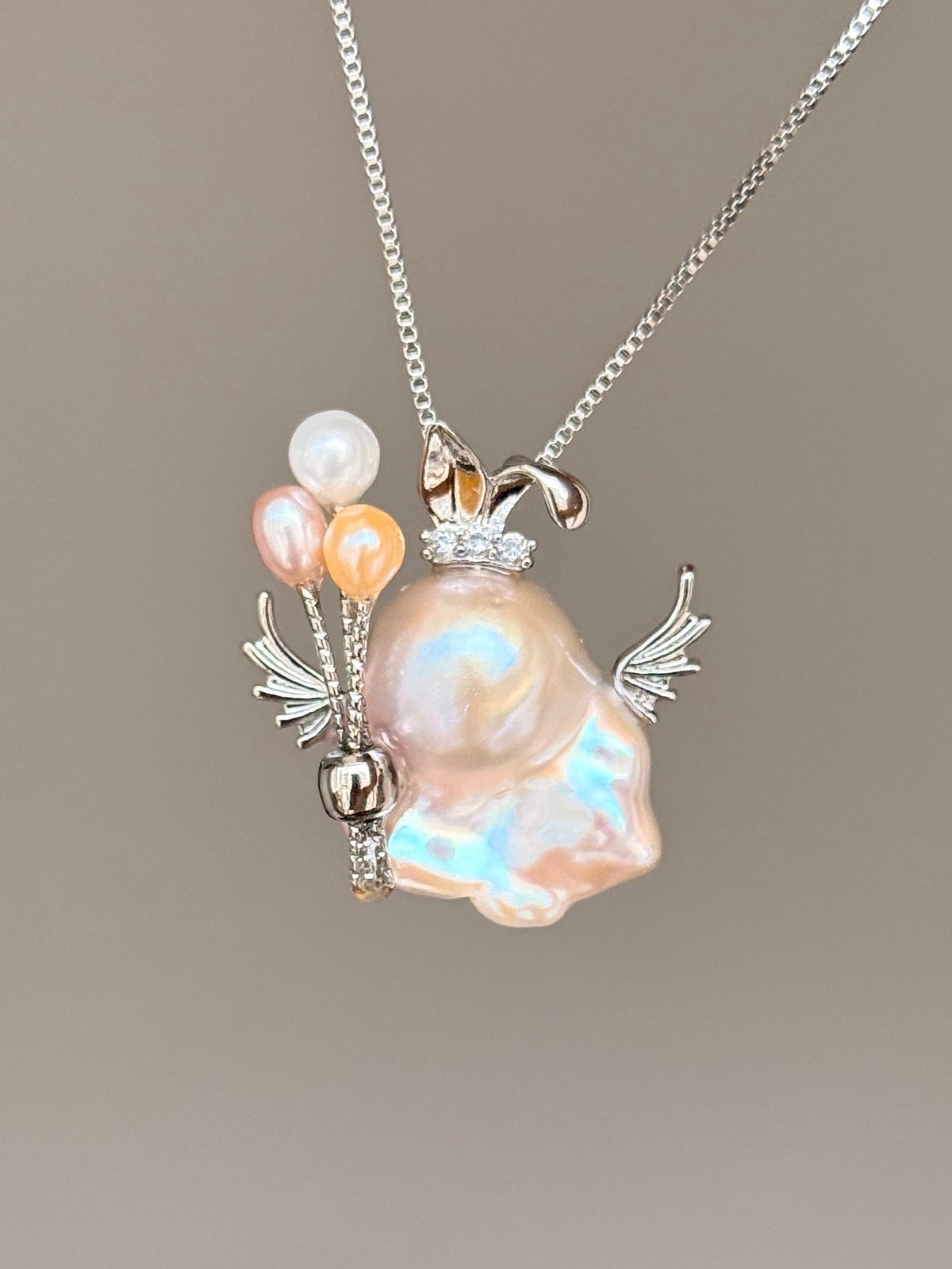 Balloon Wing Bunny Baroque Pearl Necklace SKUE349