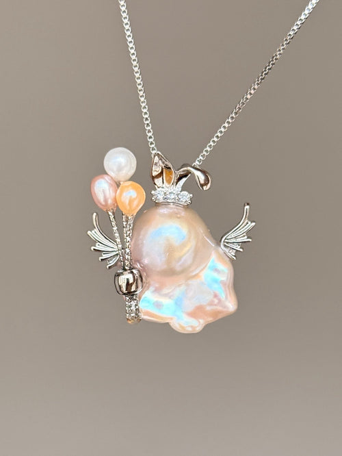 Balloon Wing Bunny Baroque Pearl Necklace SKUE349
